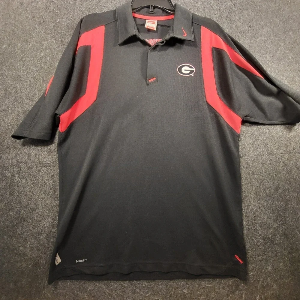 Georgia Bulldogs Nike Team Mens Large Black Red FIT DRY Polo Shirt G Logo